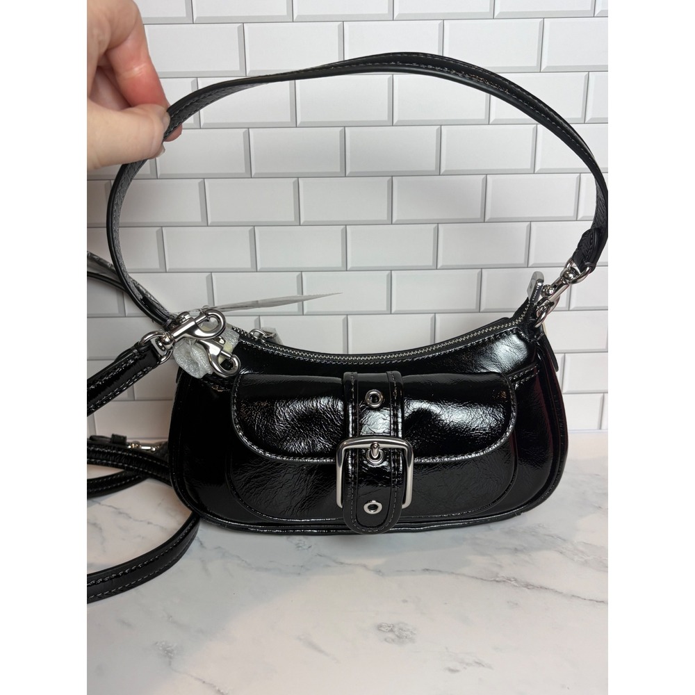 Coach Soho Baguette Bag Black Patent Leather Buckle Shoulder Crossbody New